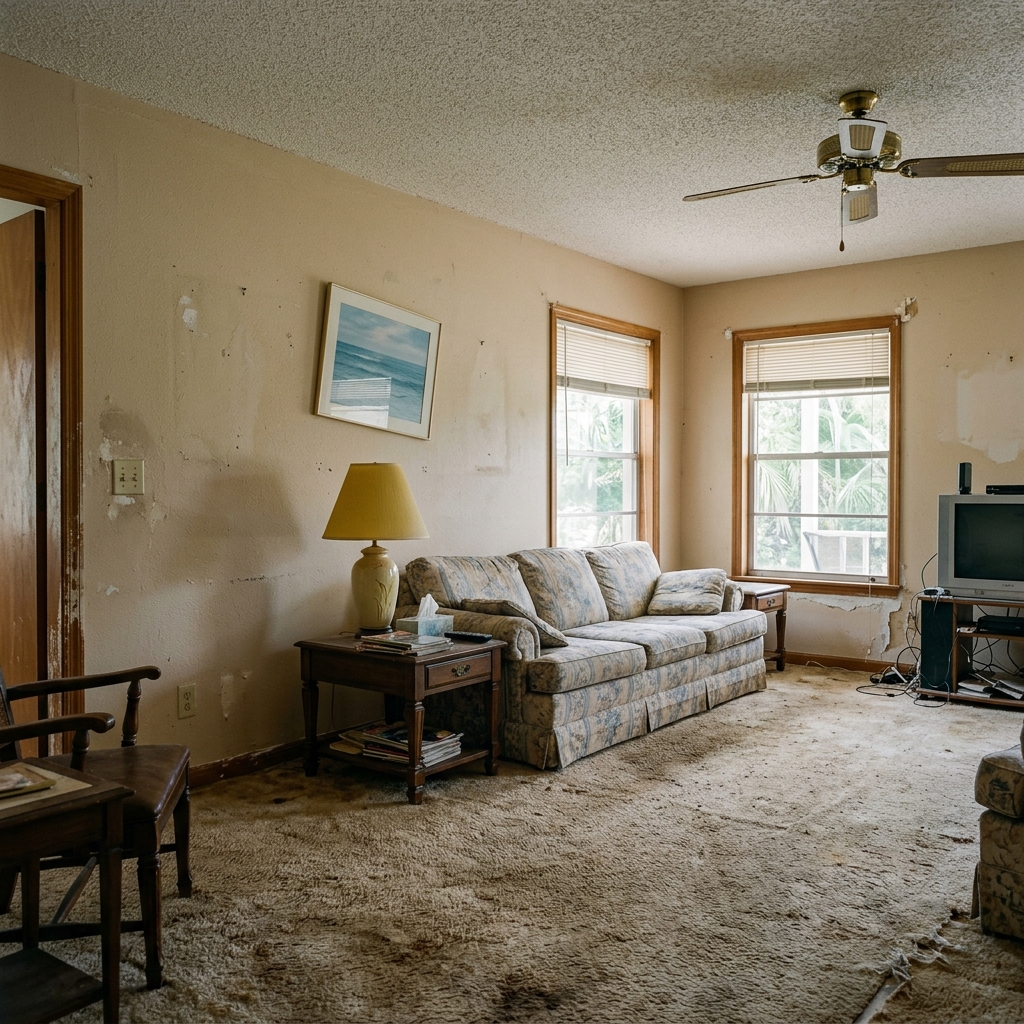 Interior before repainting — faded, scuffed walls